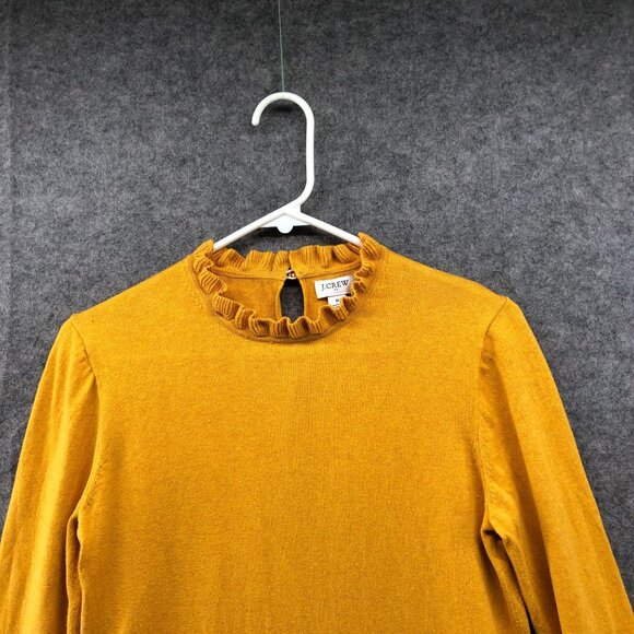 J. Crew Ruffle Neck Sweater Womens S Mustard Yellow Cotton Lightweight Keyhole - Picture 3 of 9